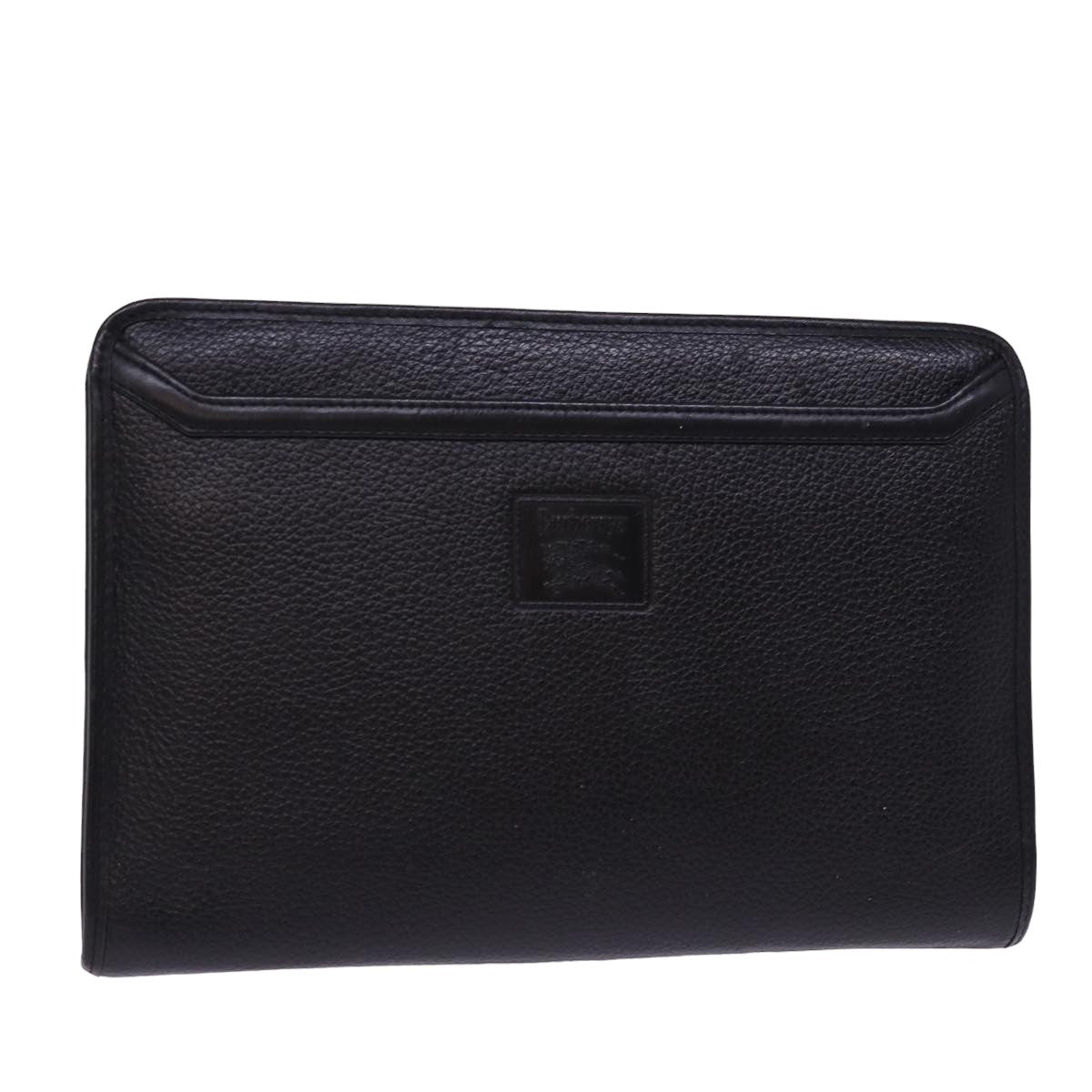 Luxury BurberrySs Clutch Bag Leather Black Auth 78604