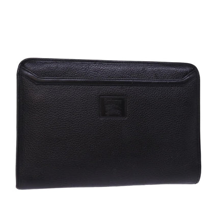 Luxury BurberrySs Clutch Bag Leather Black Auth 78604
