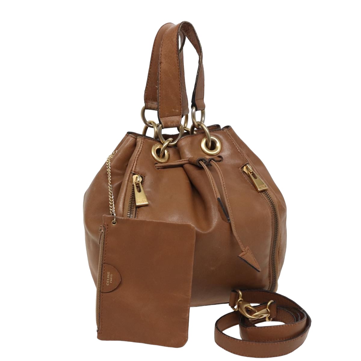 Luxury CELINE Hand Bag Leather 2way Beige  78642