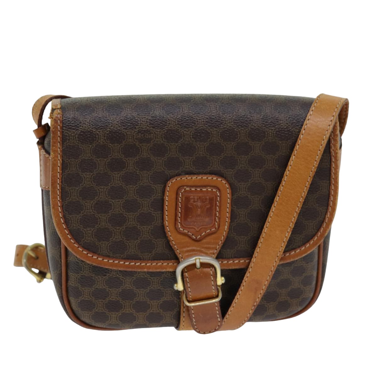 Luxury CELINE Macadam Canvas Shoulder Bag PVC Leather Brown  78765
