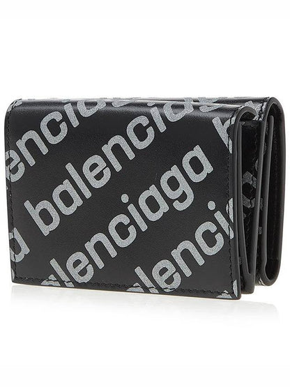 Luxury Balenciaga Trending 2025 All-Over Logo Tri-Fold Half Wallet Black