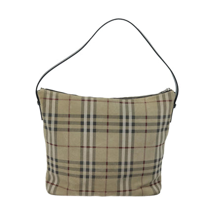 Luxury Burberry Nova Check Shoulder Bag Suede Beige Black Auth 78849