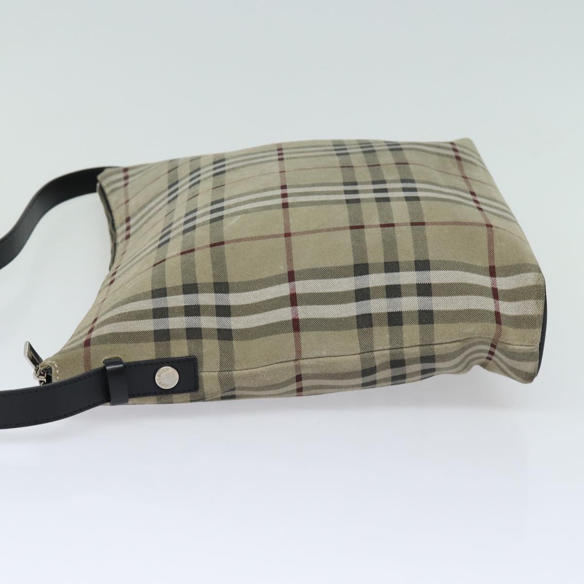 Luxury Burberry Nova Check Shoulder Bag Suede Beige Black Auth 78849