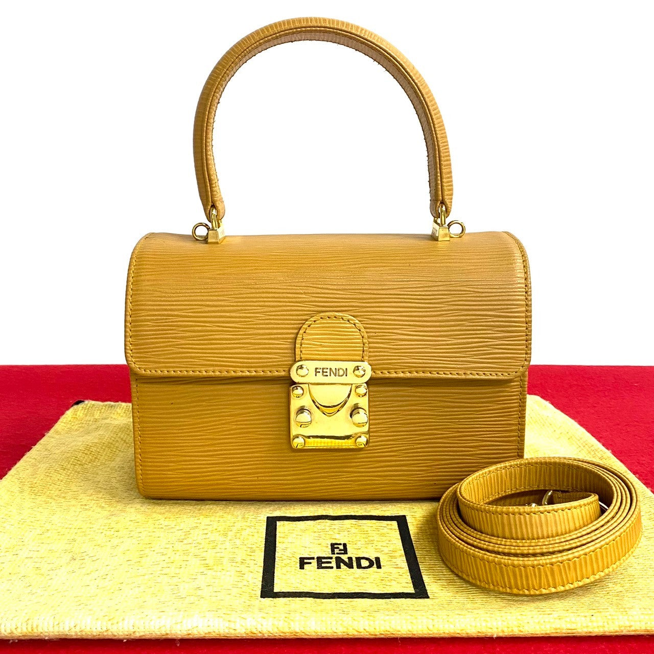 FENDI Shoulder Bag Epi Leather yellow logo Metal Women