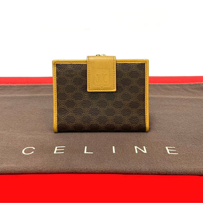 CELINE Bifold Wallet Leather, PVC Brown Macadam BlazonPattern Women(Unisex)