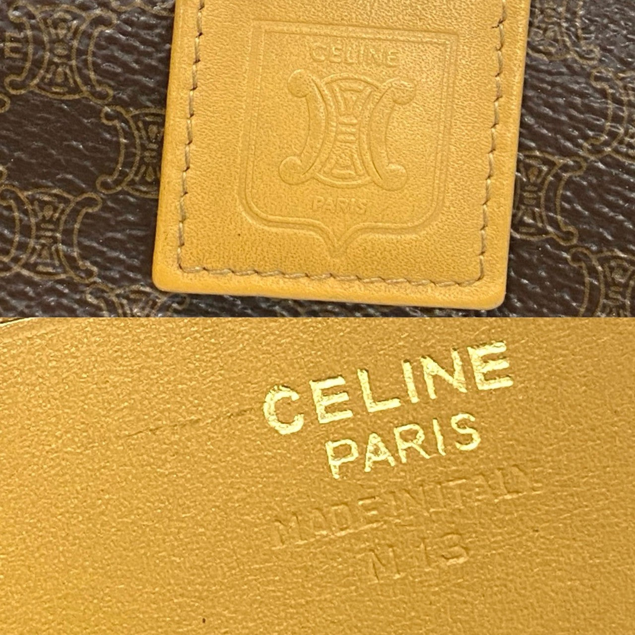 CELINE Bifold Wallet Leather, PVC Brown Macadam BlazonPattern Women(Unisex)