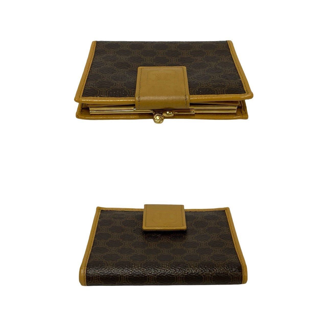 CELINE Bifold Wallet Leather, PVC Brown Macadam BlazonPattern Women(Unisex)