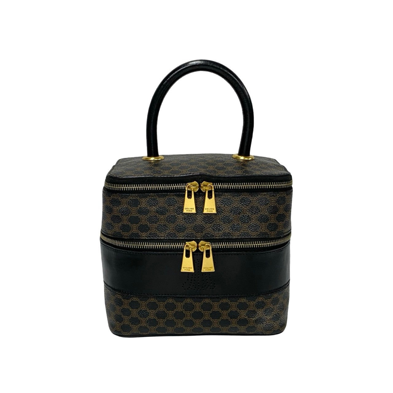 CELINE Handbag Leather, PVC black Macadam Blason Triomphe Pattern Women