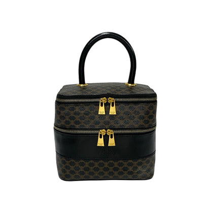 CELINE Handbag Leather, PVC black Macadam Blason Triomphe Pattern Women