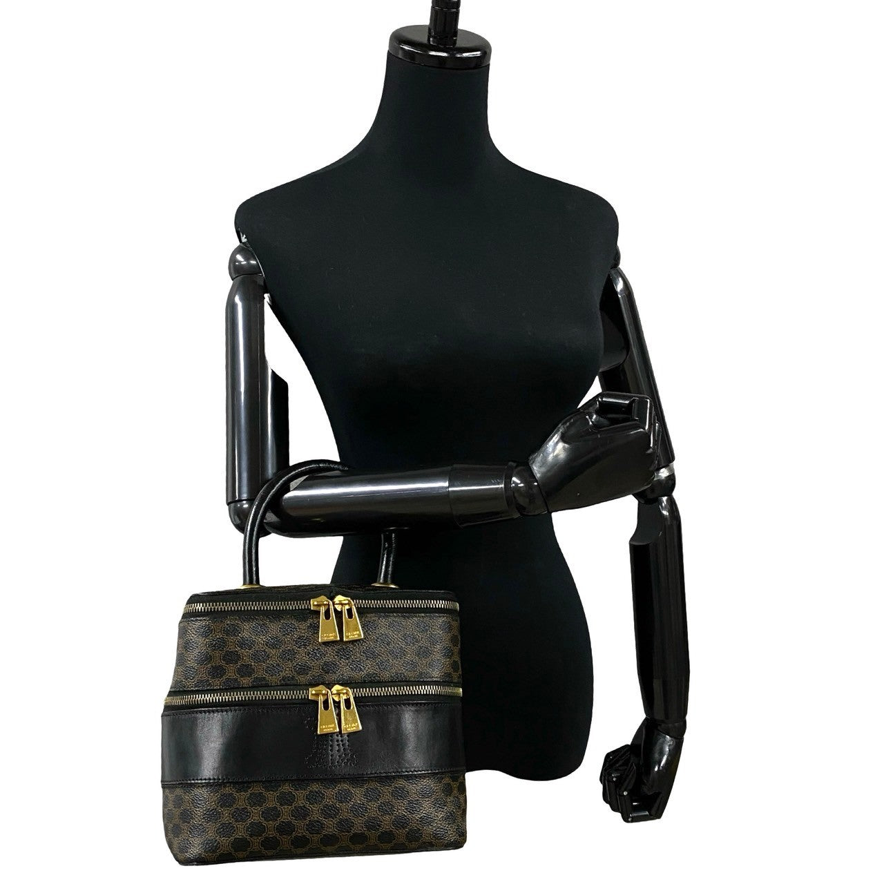 CELINE Handbag Leather, PVC black Macadam Blason Triomphe Pattern Women