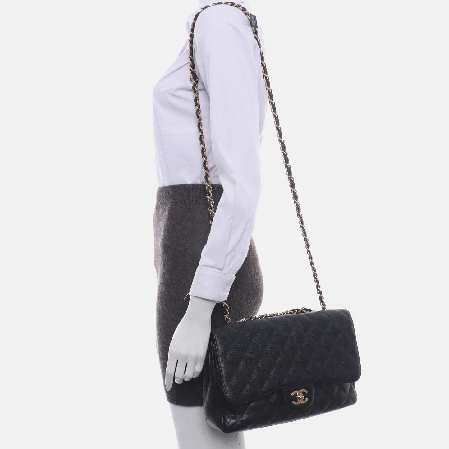 Chanel Classic Flap Jumbo Black Caviar Leather Single Flap with Gold Hardware