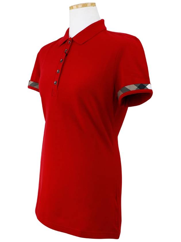 Luxury Burberry WoMen's Check Sleeve Short Sleeve Polo Shirt Red