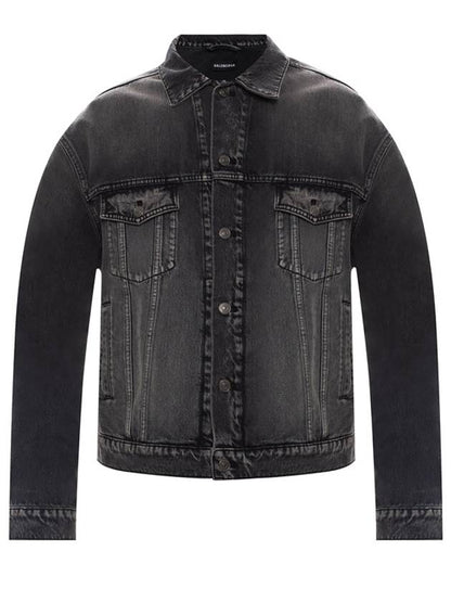 Luxury Balenciaga Trending 2025 Notre Dame Print Denim Jacket Black