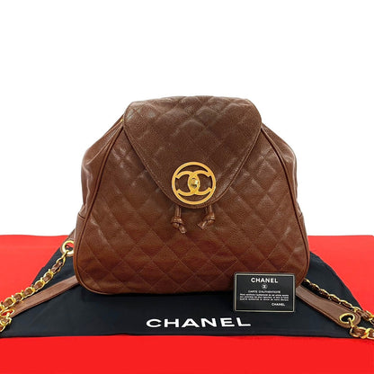 CHANEL Backpack Matt caviar skin Brown COCO Mark Matrasse Women