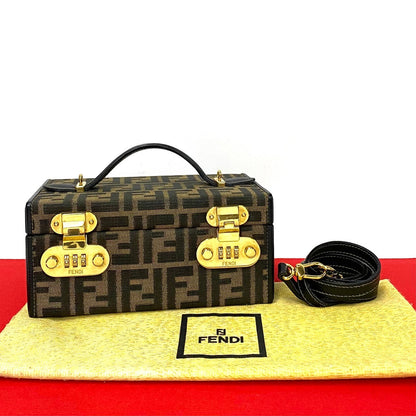 FENDI Shoulder Bag Canvas, Leather Brown Zucca FF Pattern Dial Lock Vanity Women
