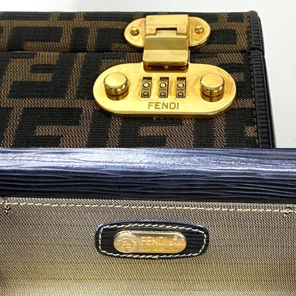 FENDI Shoulder Bag Canvas, Leather Brown Zucca FF Pattern Dial Lock Vanity Women