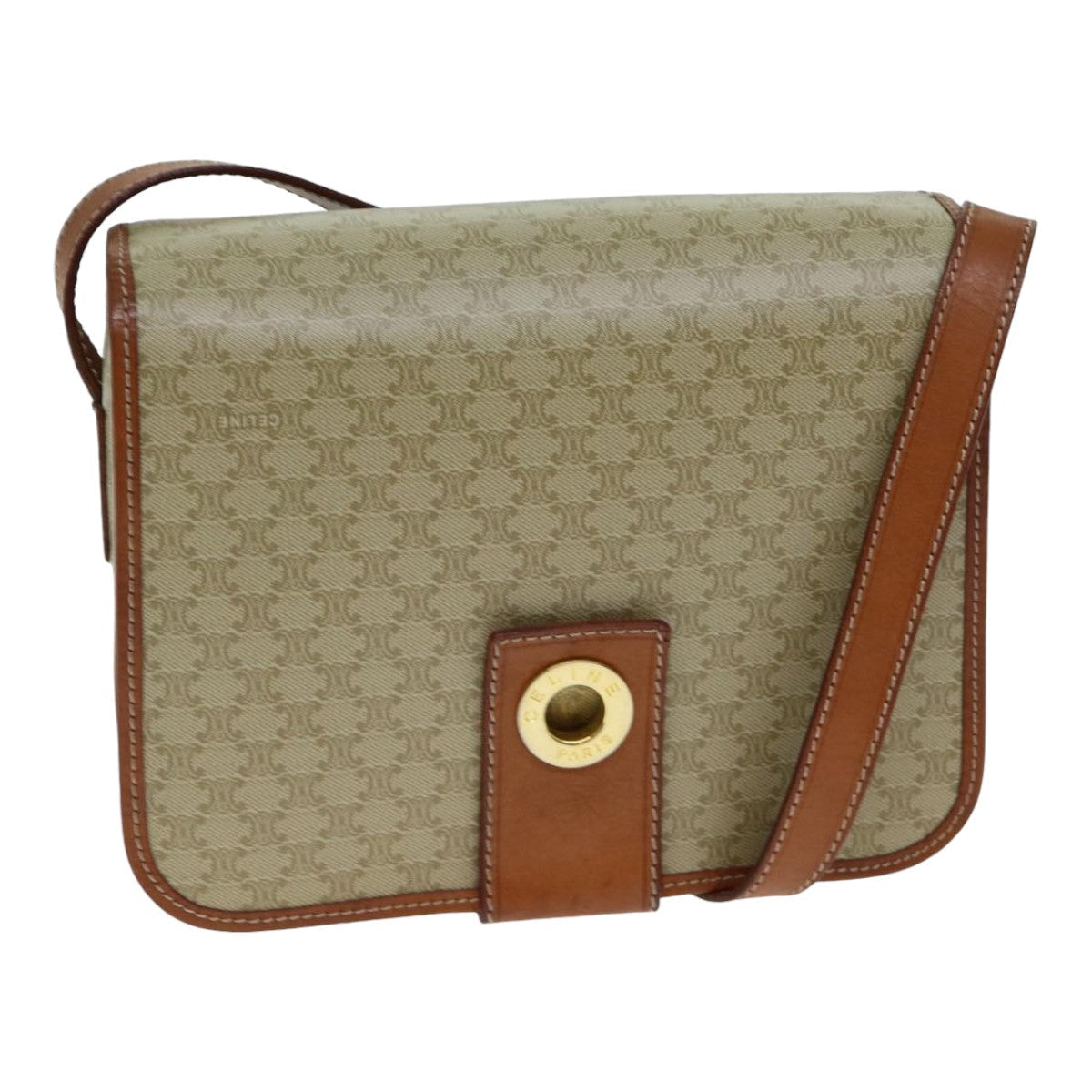 Luxury CELINE Macadam Canvas Shoulder Bag Beige  79130