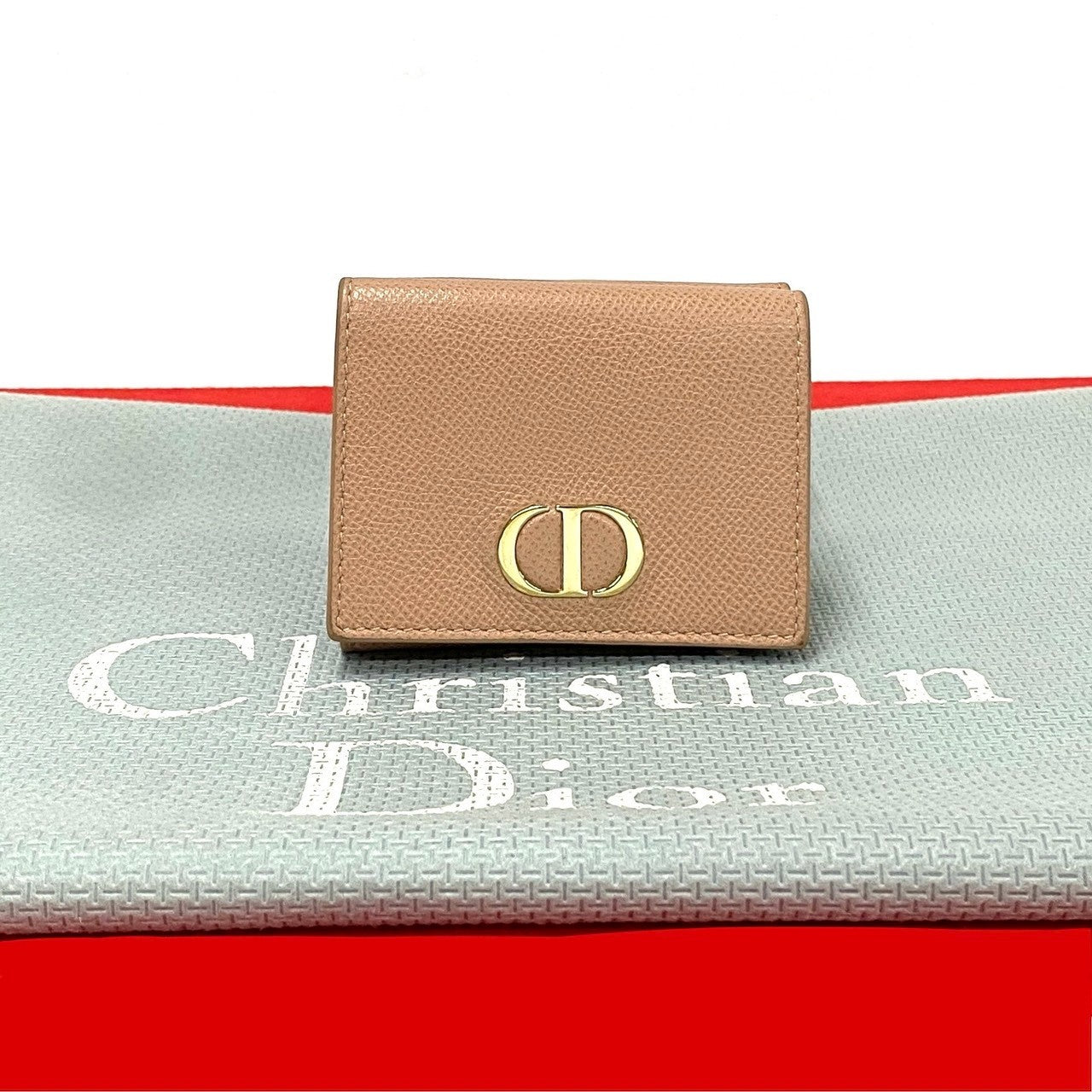 Dior Tri-fold wallet leather pink CD logo Metal Lotus wallet Women