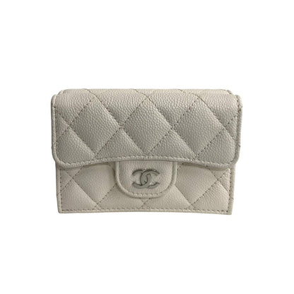 CHANEL Tri-fold wallet Matt caviar skin white COCO Mark Matrasse Women
