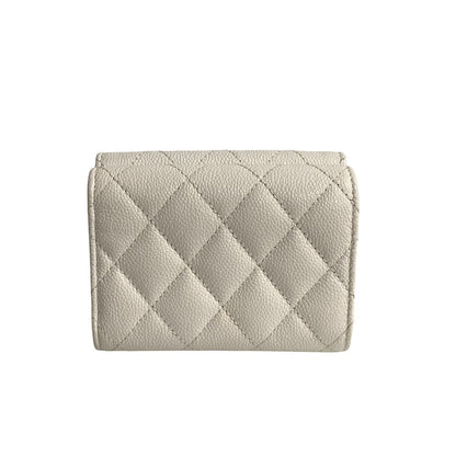 CHANEL Tri-fold wallet Matt caviar skin white COCO Mark Matrasse Women