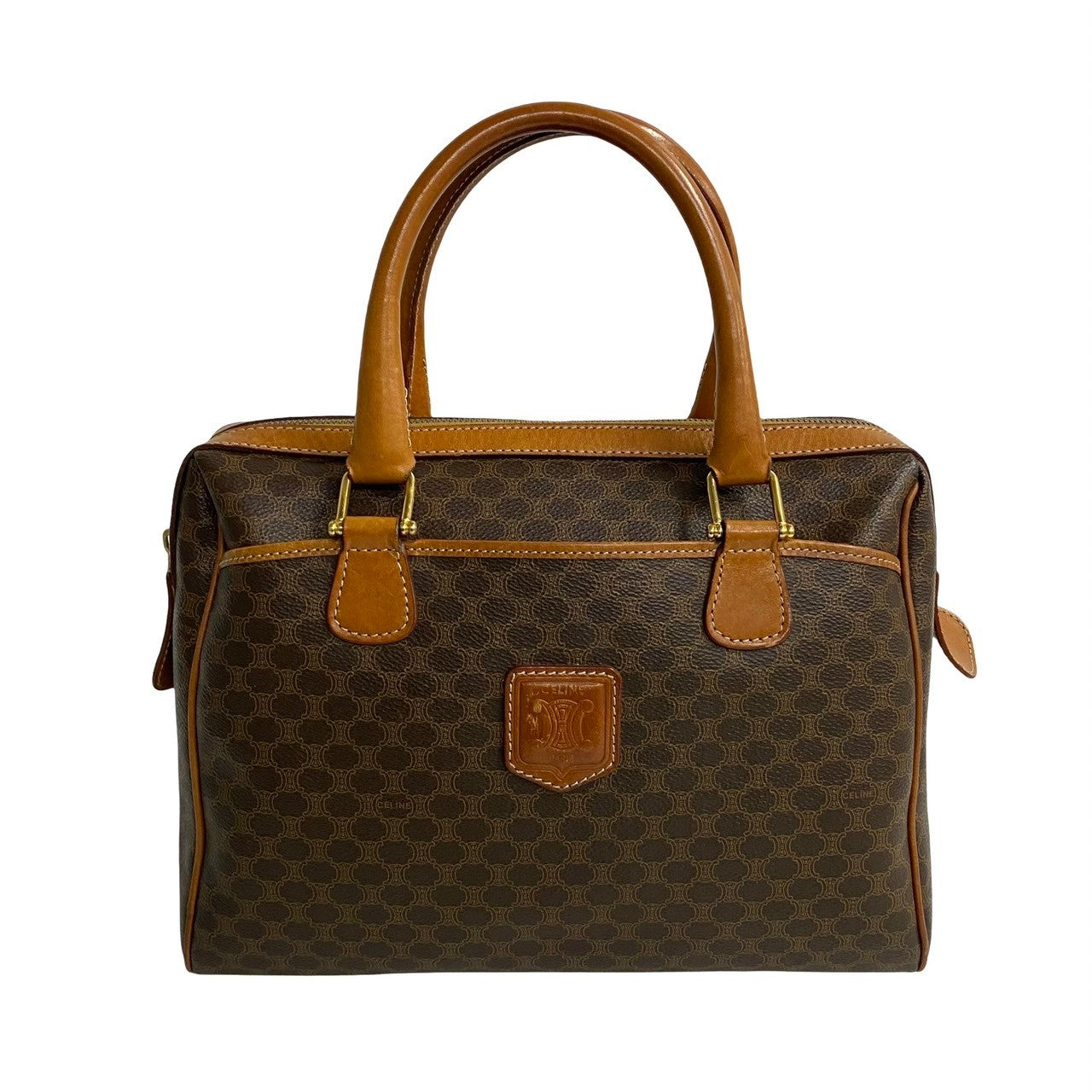 CELINE Boston Duffel bag Leather, PVC Brown Macadam Blazon Pattern Triomphe logo Women(Unisex)