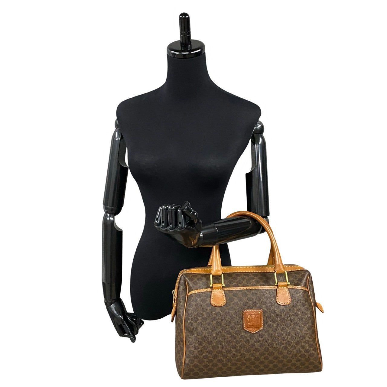 CELINE Boston Duffel bag Leather, PVC Brown Macadam Blazon Pattern Triomphe logo Women(Unisex)