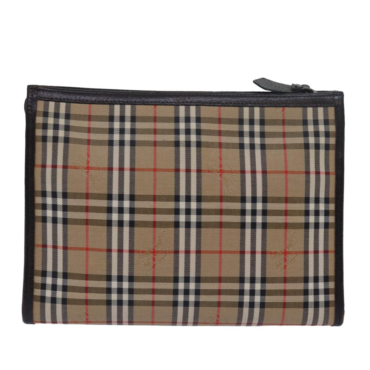 Luxury BurberrySs Nova Check Clutch Bag Canvas Beige Auth 79427