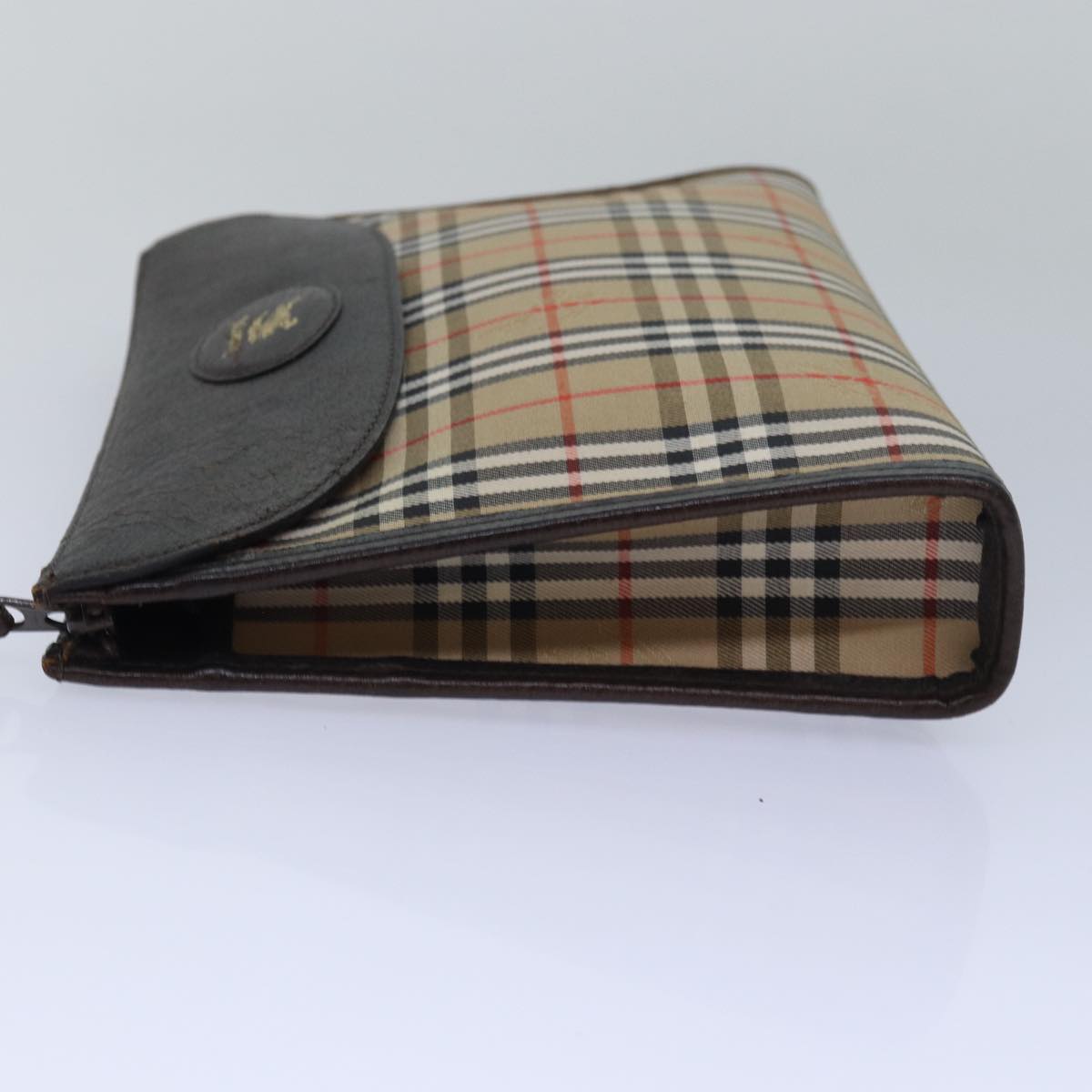 Luxury BurberrySs Nova Check Clutch Bag Canvas Beige Auth 79427