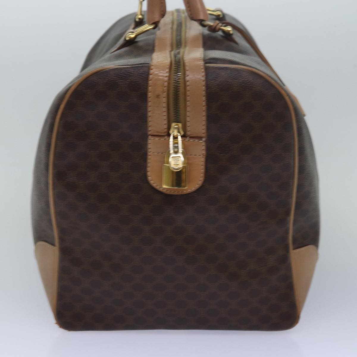 Luxury CELINE Macadam Canvas Boston Bag PVC Leather Brown  79437