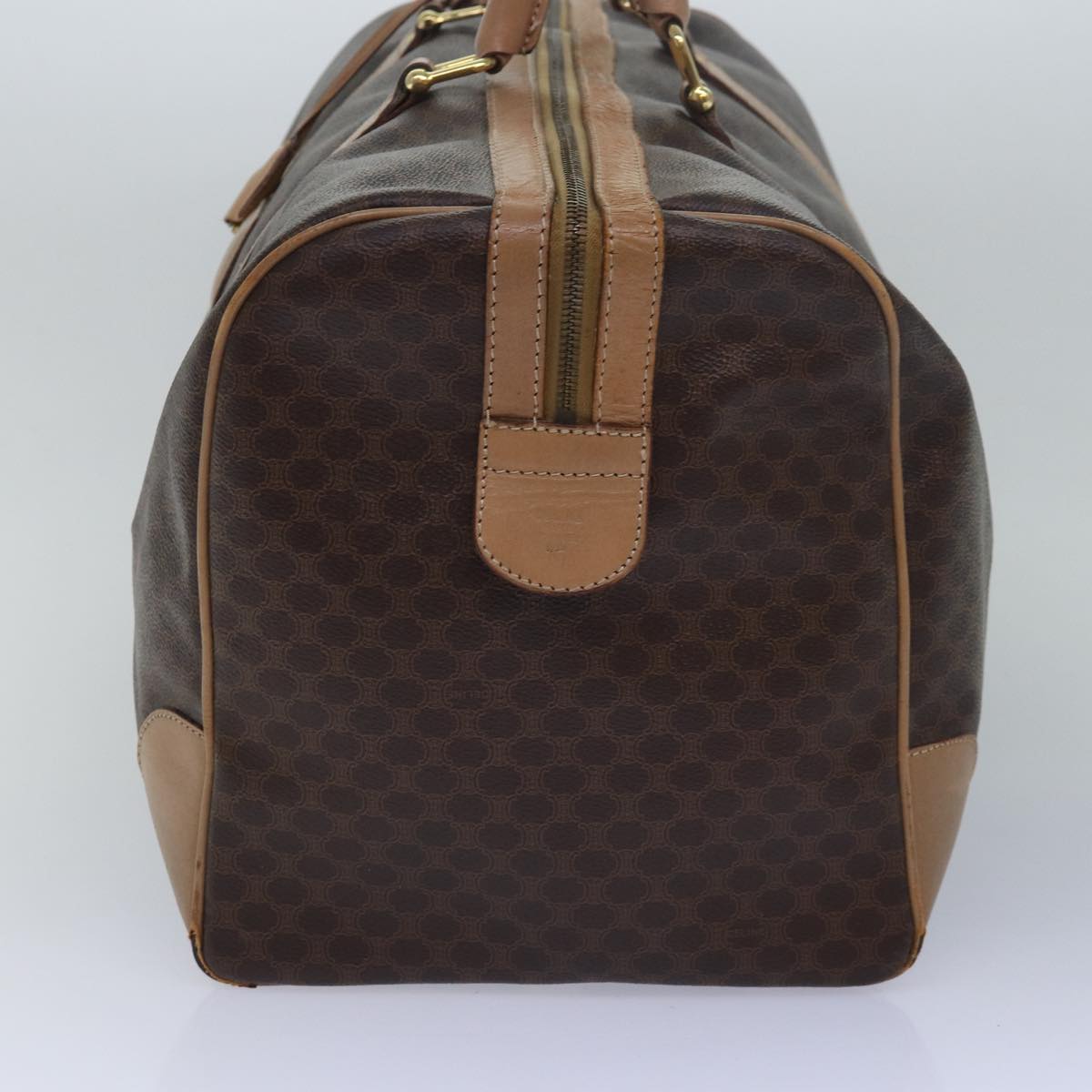 Luxury CELINE Macadam Canvas Boston Bag PVC Leather Brown  79437