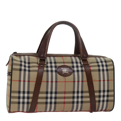 Luxury BurberrySs Nova Check Boston Bag Canvas Beige Auth 79483