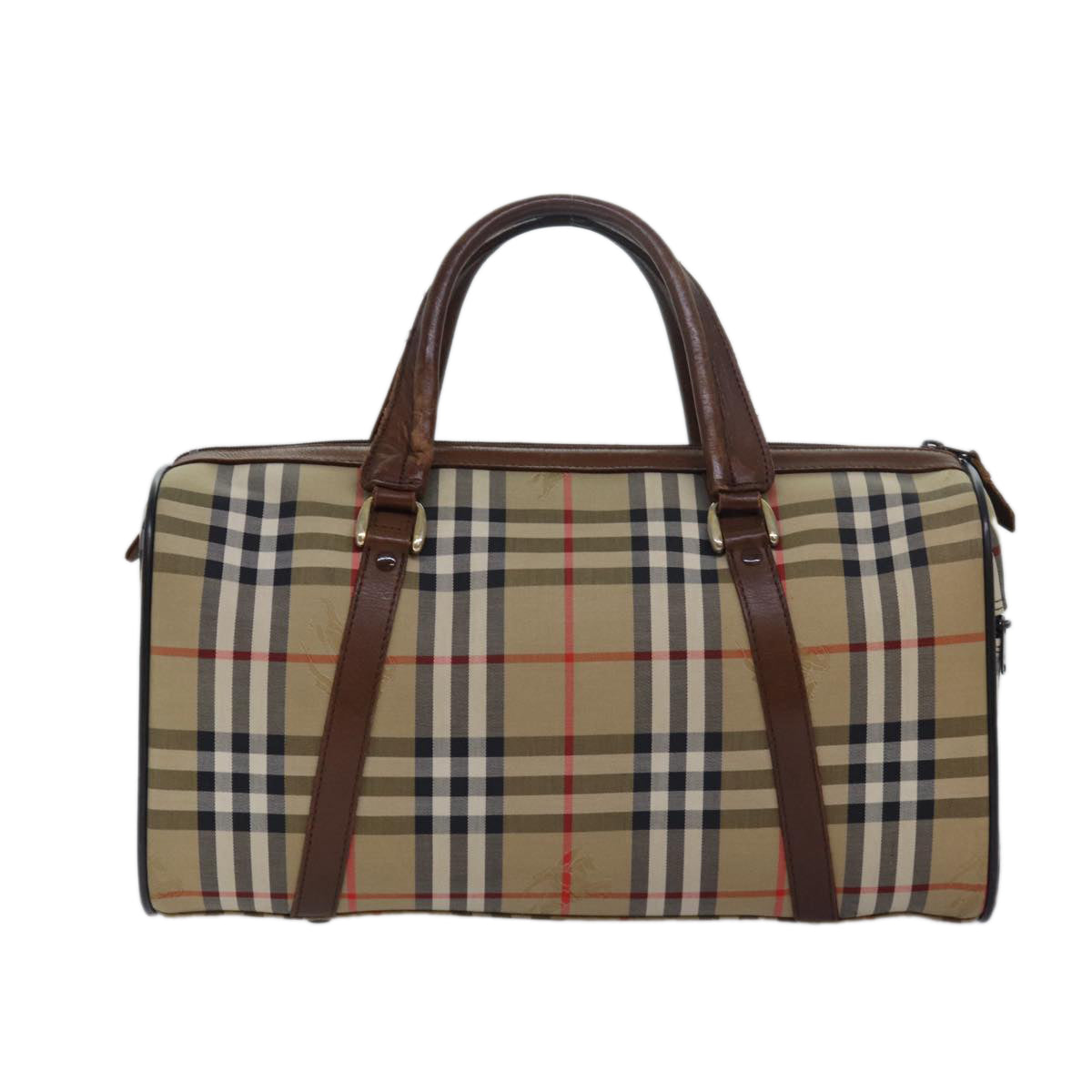 Luxury BurberrySs Nova Check Boston Bag Canvas Beige Auth 79483