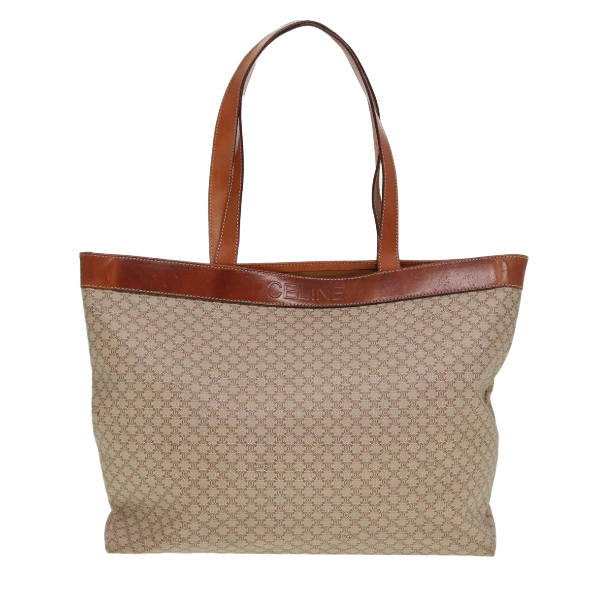 Luxury CELINE Macadam Canvas Tote Bag Beige Brown  79545