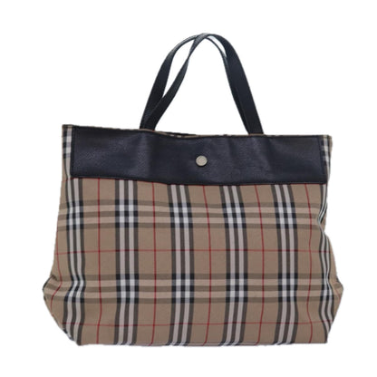 Luxury Burberry Nova Check Hand Bag Nylon Beige Auth 79582