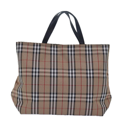Luxury Burberry Nova Check Hand Bag Nylon Beige Auth 79582