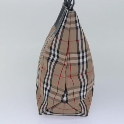 Luxury Burberry Nova Check Hand Bag Nylon Beige Auth 79582