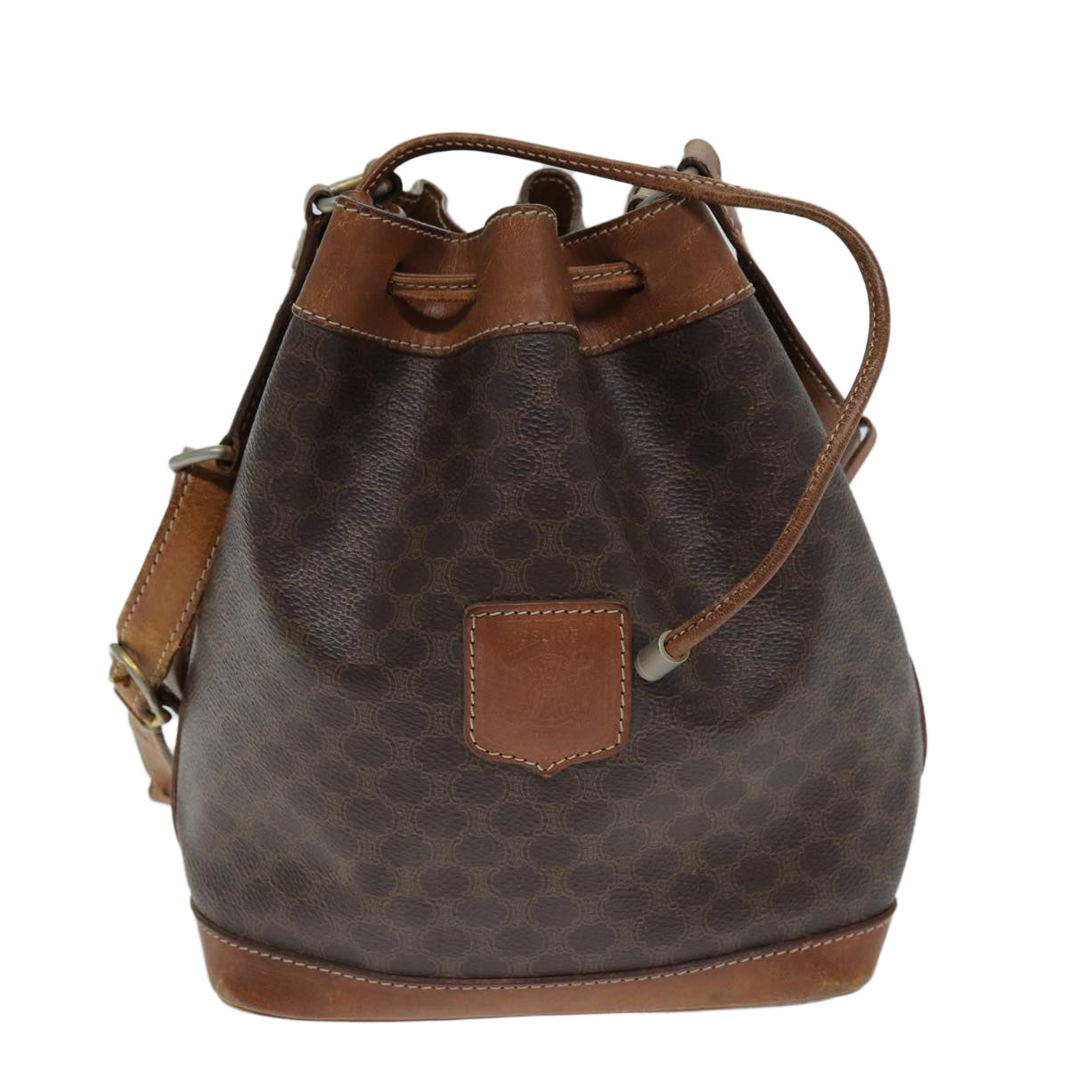 Luxury CELINE Macadam Canvas Shoulder Bag PVC Leather Brown  79626