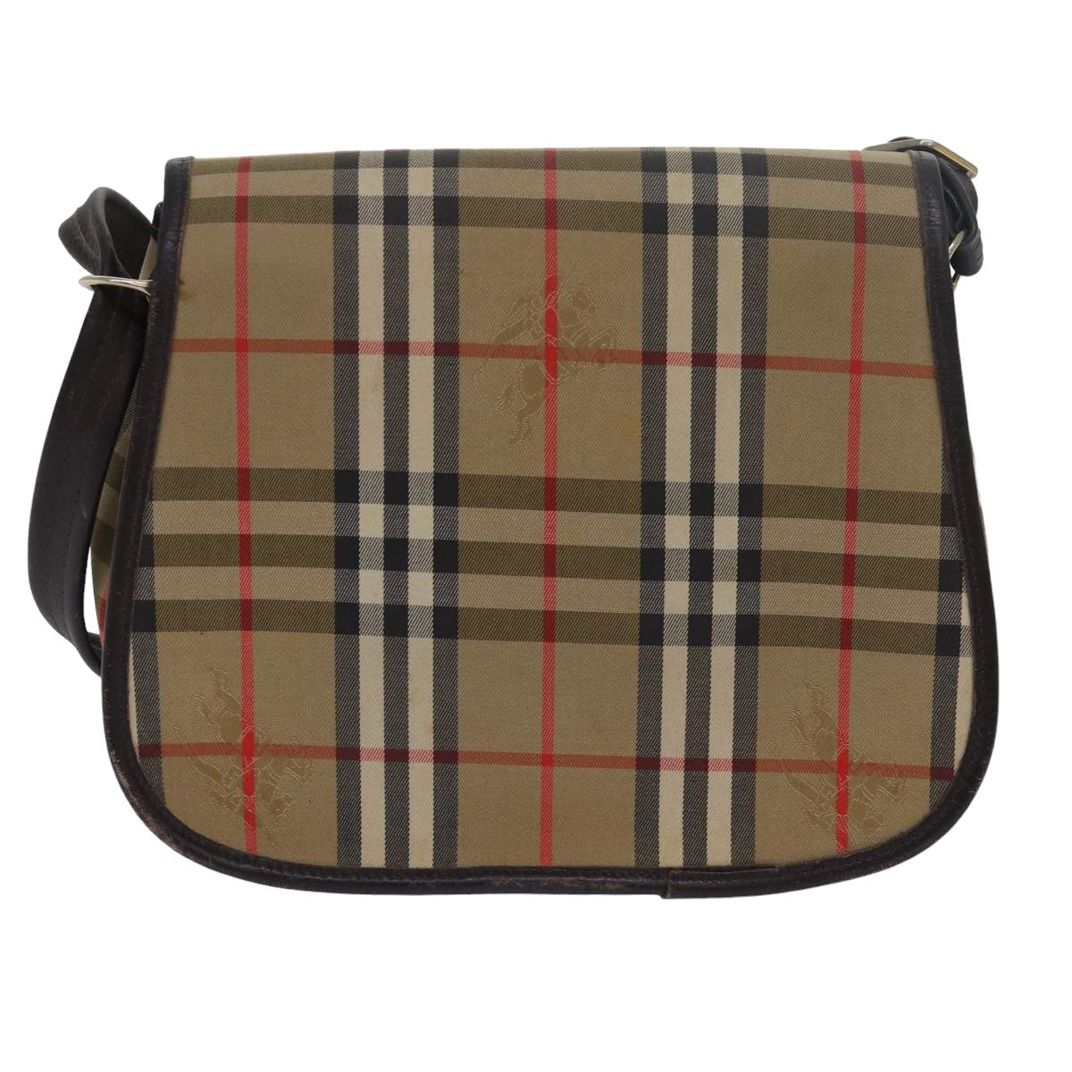 Luxury BurberrySs Nova Check Shoulder Bag Canvas Brown Dark Brown Auth 79633