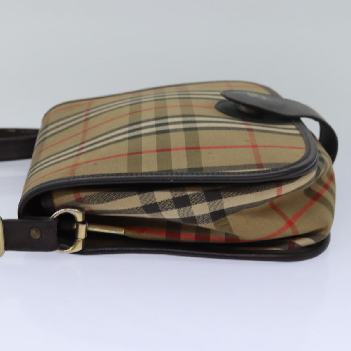 Luxury BurberrySs Nova Check Shoulder Bag Canvas Brown Dark Brown Auth 79633