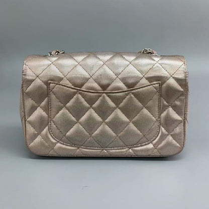 Chanel Classic Flap 2016 Pink Metallic Pixel Effect Calfskin Leather Mini Crossbody Bag