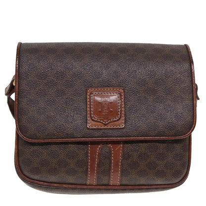 Luxury CELINE Macadam Canvas Shoulder Bag PVC Leather Brown  79666