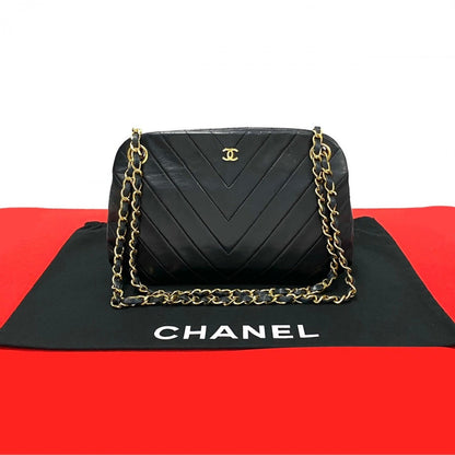 CHANEL Shoulder Bag lambskin black COCO Mark Vstitch Women