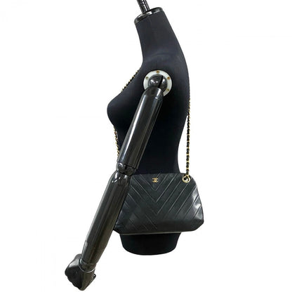 CHANEL Shoulder Bag lambskin black COCO Mark Vstitch Women