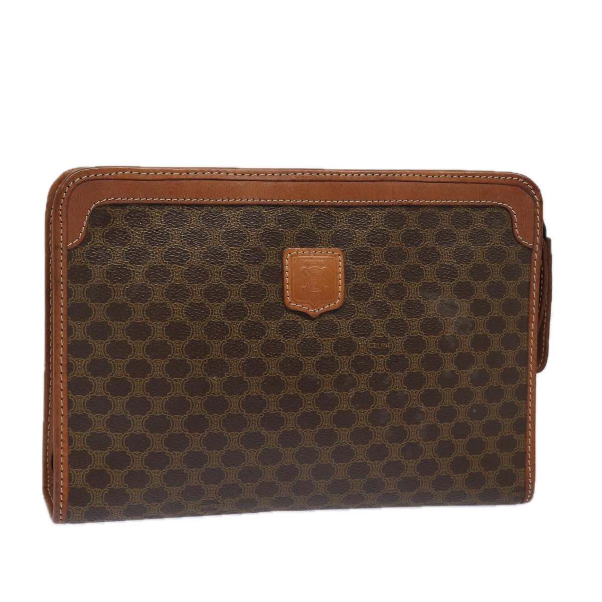 Luxury CELINE Macadam Canvas Clutch Bag PVC Leather Beige  79732