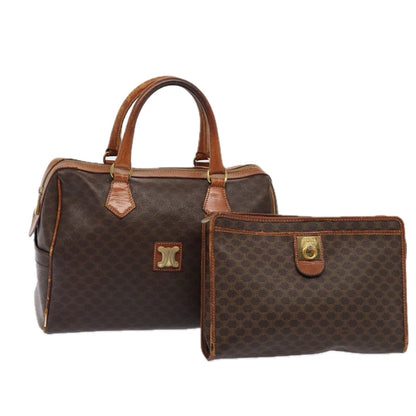 Luxury CELINE Macadam Canvas Boston Bag PVC Leather 2Set Brown  79790