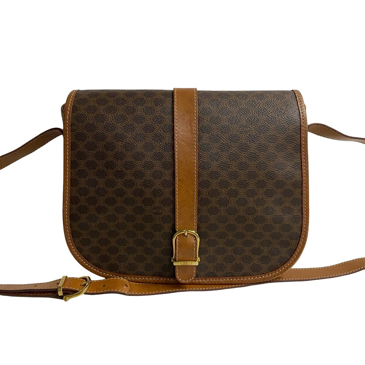 CELINE Shoulder Bag Leather, PVC Brown Macadam Blason Triomphe Pattern mens