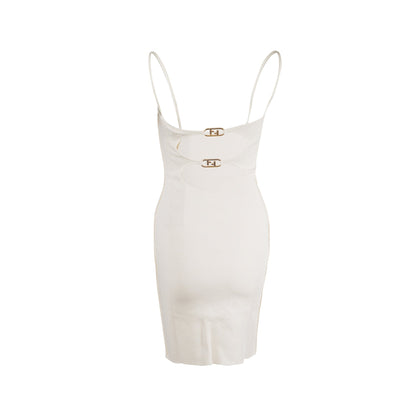 Fendi size 36 abito brush double dress viscose / polyester white