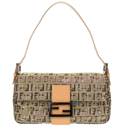 FENDI Shoulder Bag 8BR000 Canvas, Stone beige Mamma Bucket Zucca Pattern FFMetal