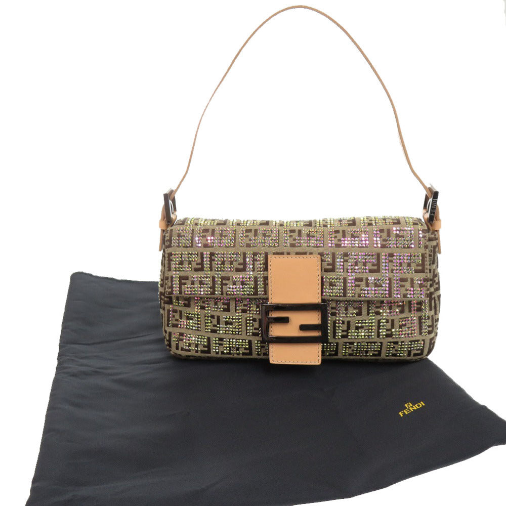 FENDI Shoulder Bag 8BR000 Canvas, Stone beige Mamma Bucket Zucca Pattern FFMetal