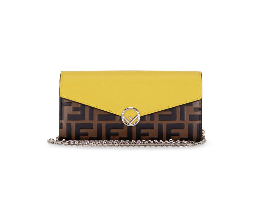 Fendi Continental Wallet with Chain in Yellow Leather